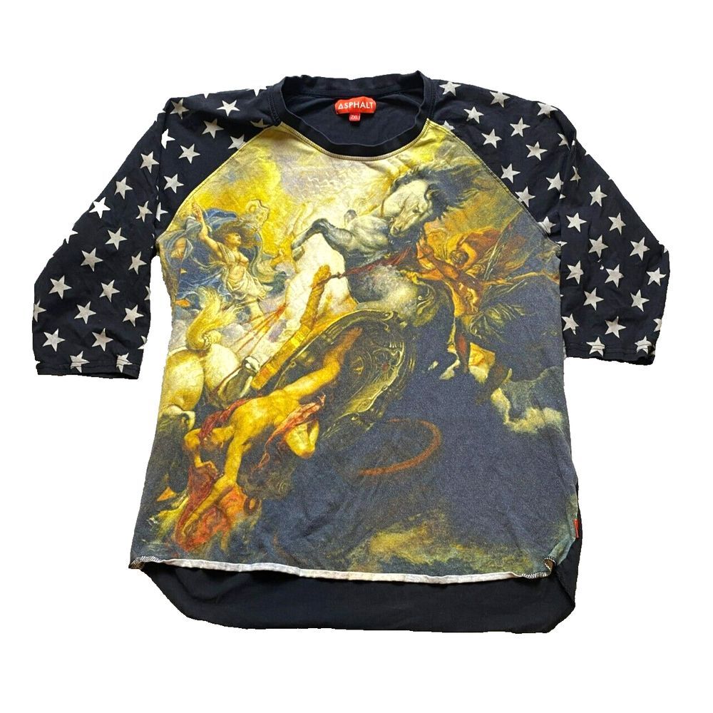 Asphalt Shirt Womens‎ 2XL XXL Navy Blue Oversized AOP Battle of the Greek Gods
